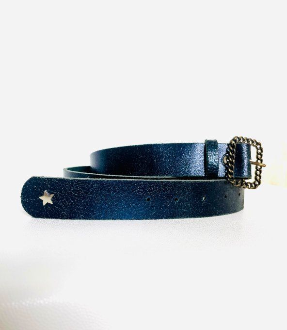 Ceinture cuir Gourmette Bleu