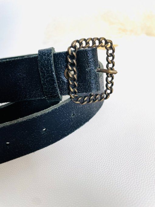 Ceinture cuir Gourmette Bleu
