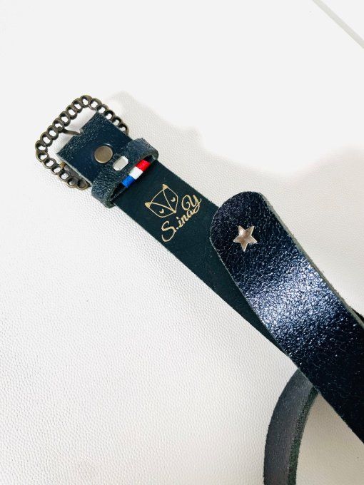 Ceinture cuir Gourmette Bleu