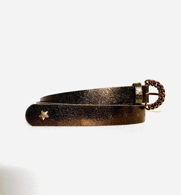 Ceinture Boucle Chaînette Cuir Marron