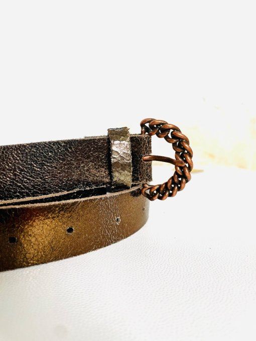Ceinture Boucle Chaînette Cuir Marron