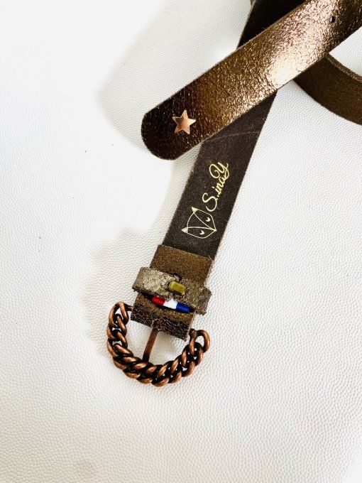Ceinture Boucle Chaînette Cuir Marron