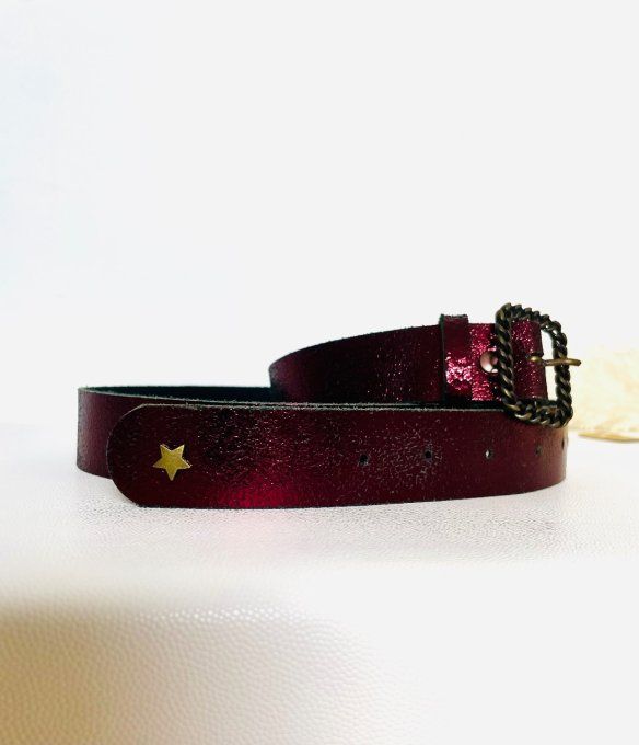 Ceinture cuir Gourmette Rouge