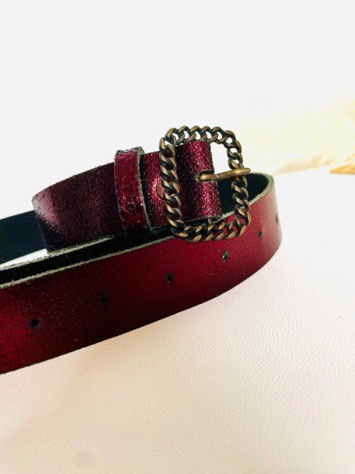 Ceinture cuir Gourmette Rouge