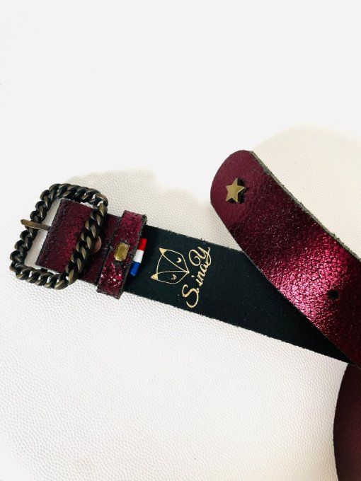 Ceinture cuir Gourmette Rouge