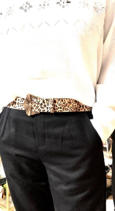 Ceinture cuir Sunia Léopard Ecru
