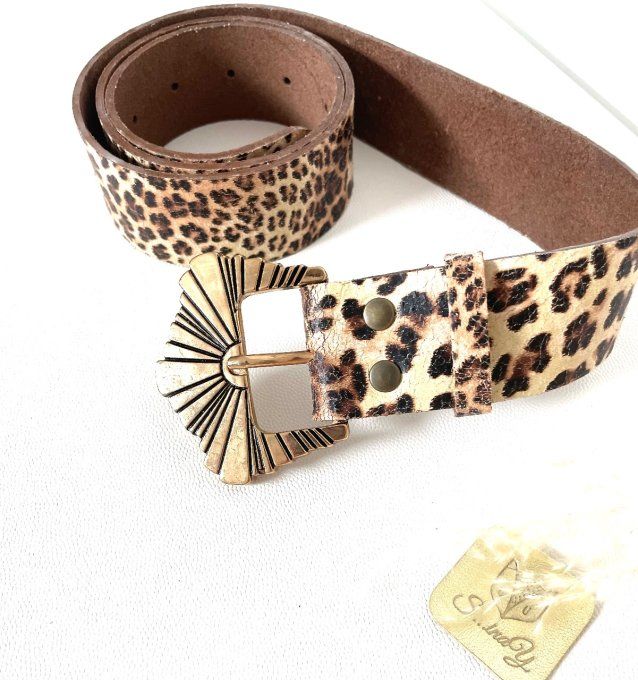 Ceinture cuir Sunia Léopard Ecru
