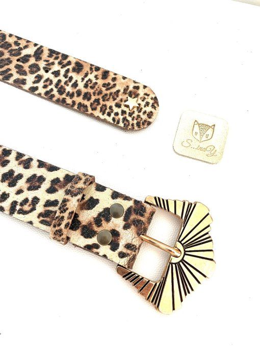 Ceinture cuir Sunia Léopard Ecru