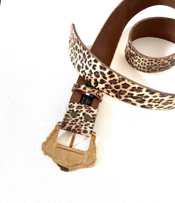 Ceinture cuir Sunia Léopard Ecru