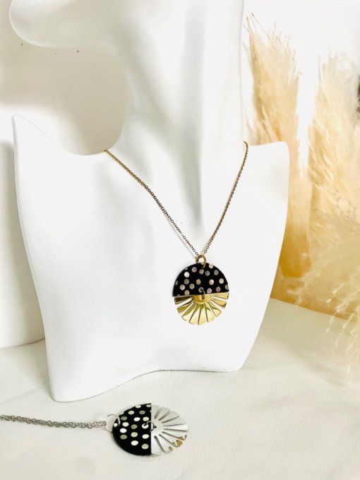 Collier Twist Cuir Réversible Noir - Pois