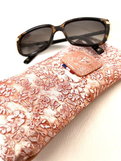 Etui à lunettes Rose fleuri Argent