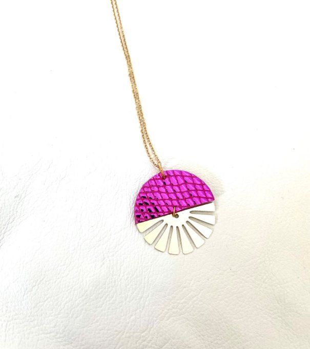 Collier Twist Cuir Réversible Fuchsia