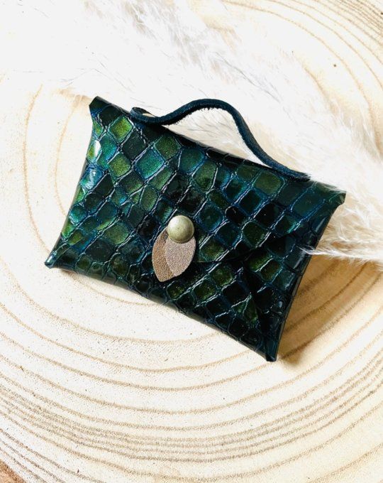 Porte cartes SATCHEL Effet croco Bleu Vert