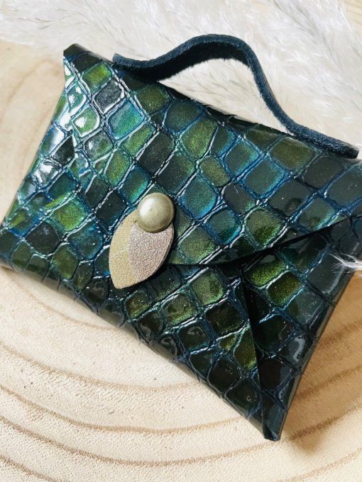 Porte cartes SATCHEL Effet croco Bleu Vert