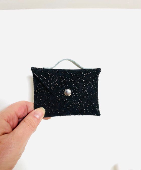 Porte cartes SATCHEL Noir texturé éclats argentés