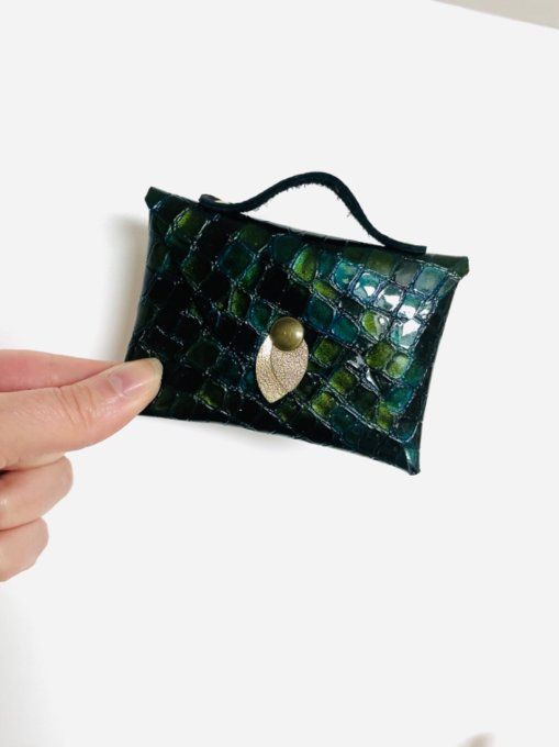 Porte cartes SATCHEL Effet croco Bleu Vert