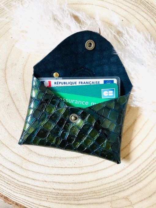 Porte cartes SATCHEL Effet croco Bleu Vert
