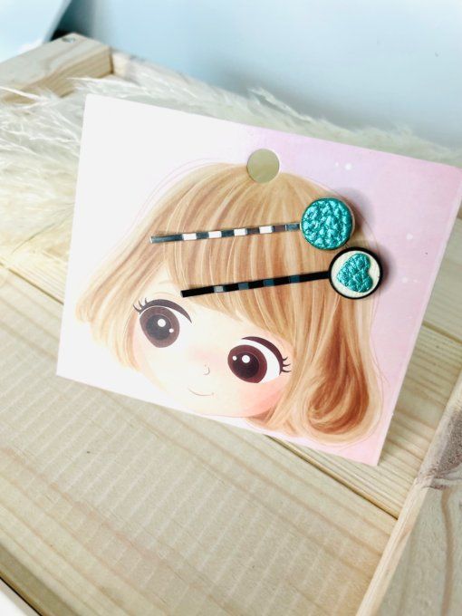 Duo de pinces insert cuir Emeraude