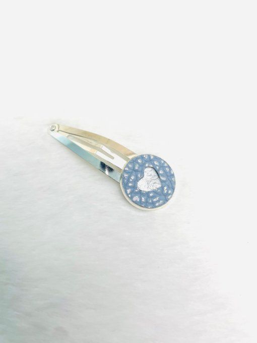 Barrette à cheveux insert cuir - bleu argent