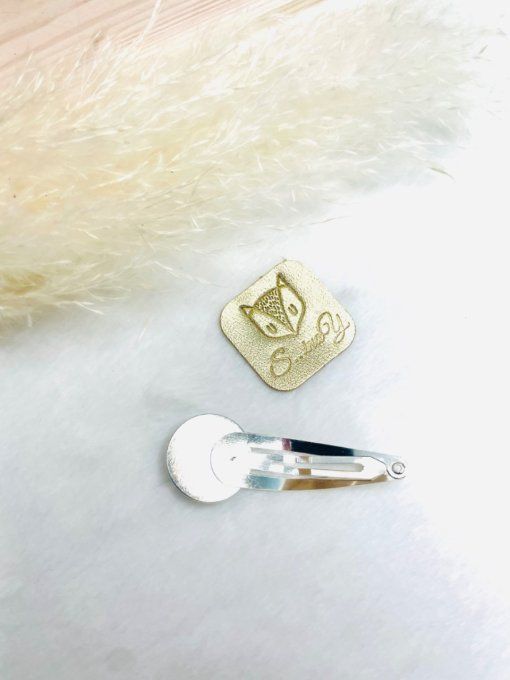 Barrette à cheveux insert cuir - bleu argent
