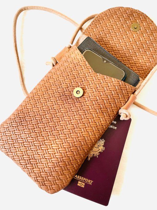 Pochette Smarty Marron Cuivre effet tressé