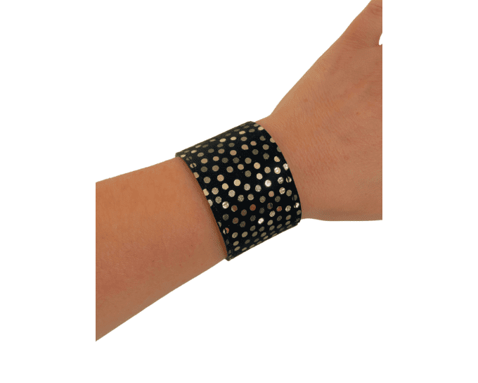 Bracelet Misti Large - Cuir Noir pois brillants 