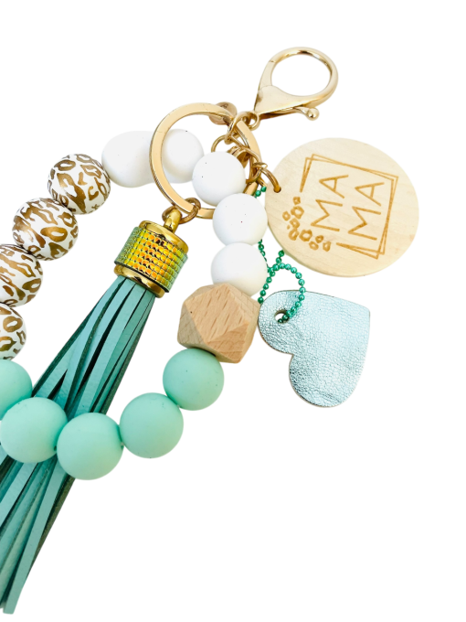 Bijou de sac - Porte-clés Perles Mama Vert d'eau