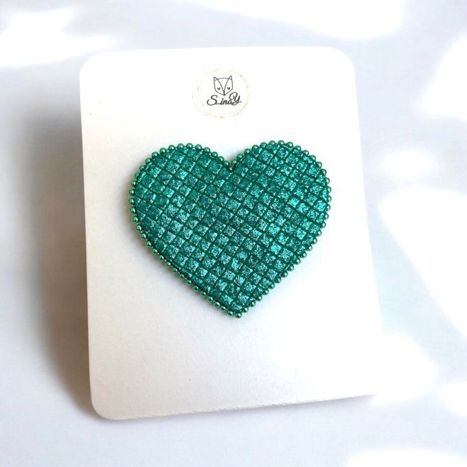 Broche Coeur perlée Vert
