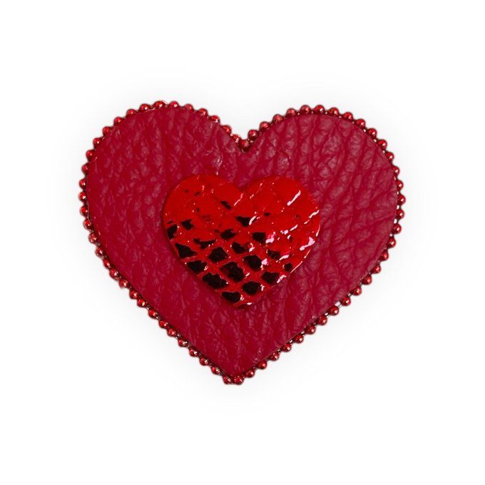 Broche Coeur perlée Rouge