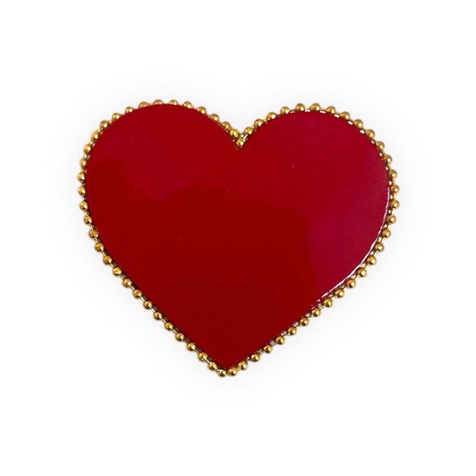 Broche Coeur perlée Rouge