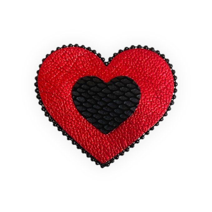 Broche Coeur perlée Rouge