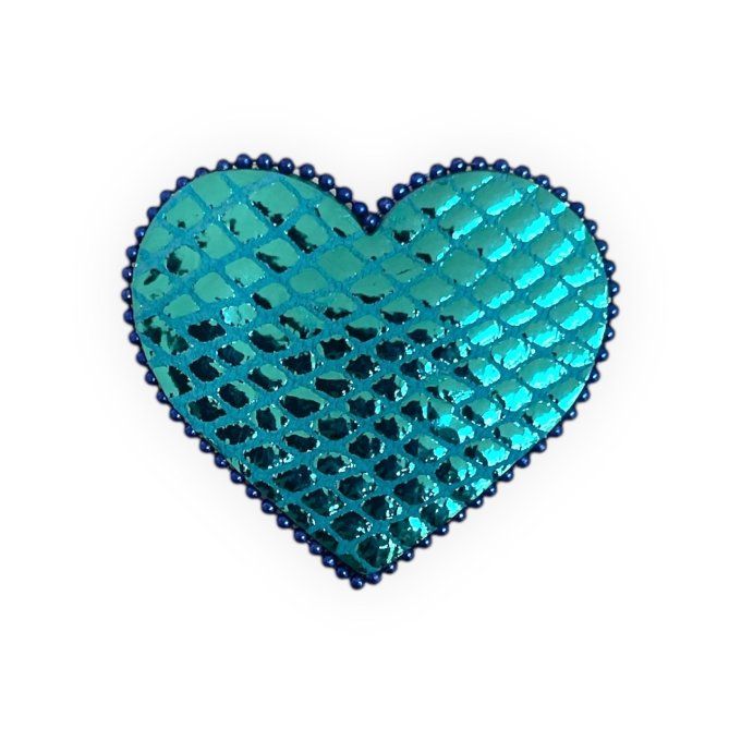 Broche Coeur perlée Bleu