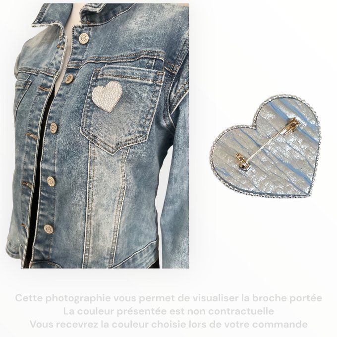 Broche Coeur perlée Bleu